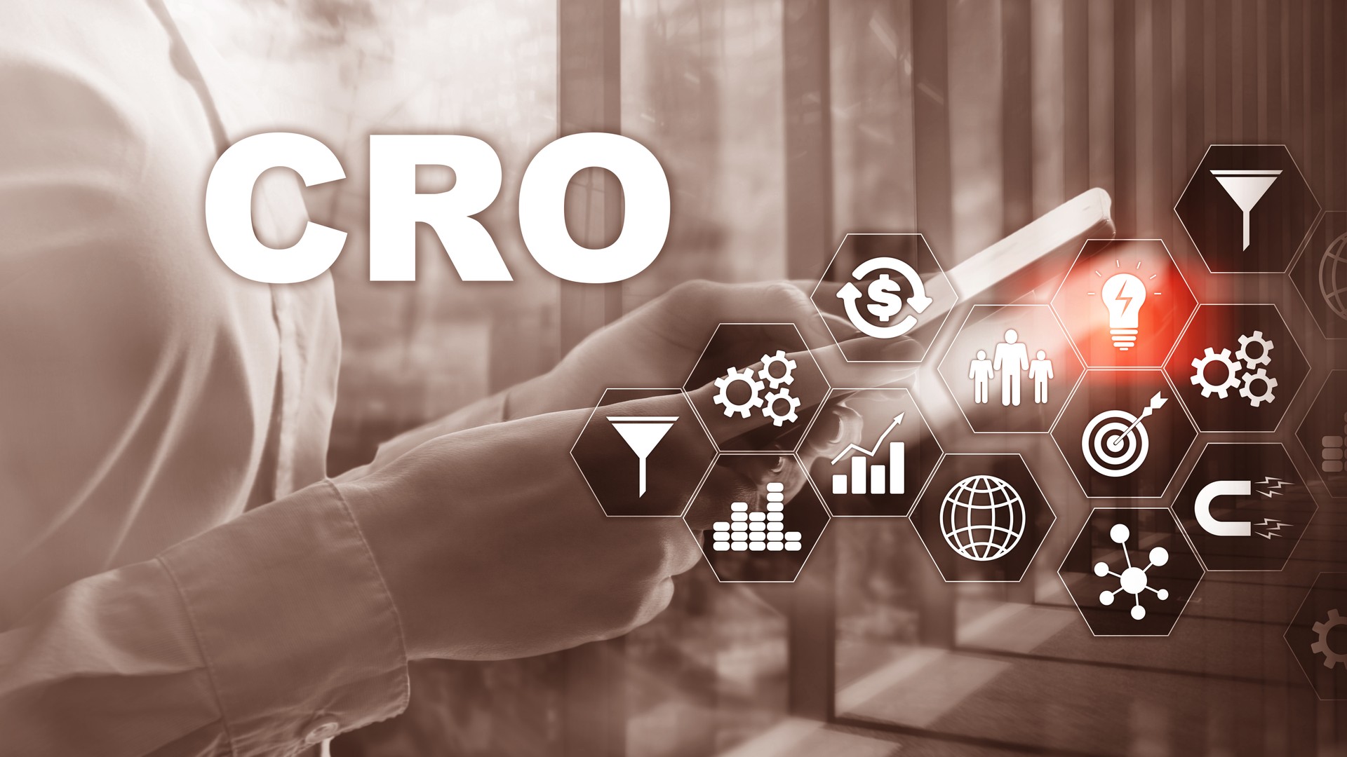 Conversion Rate Optimization. CRO Business Technology Finance concept on a virtual screen